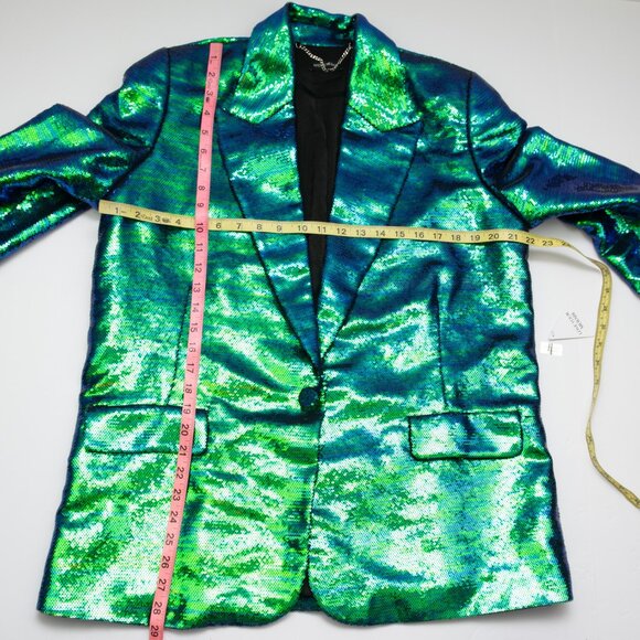 Nadine Merabi Karla Blazer + Shorts Set Sequin Iridescent Green Size XXL 14 - Picture 12 of 13